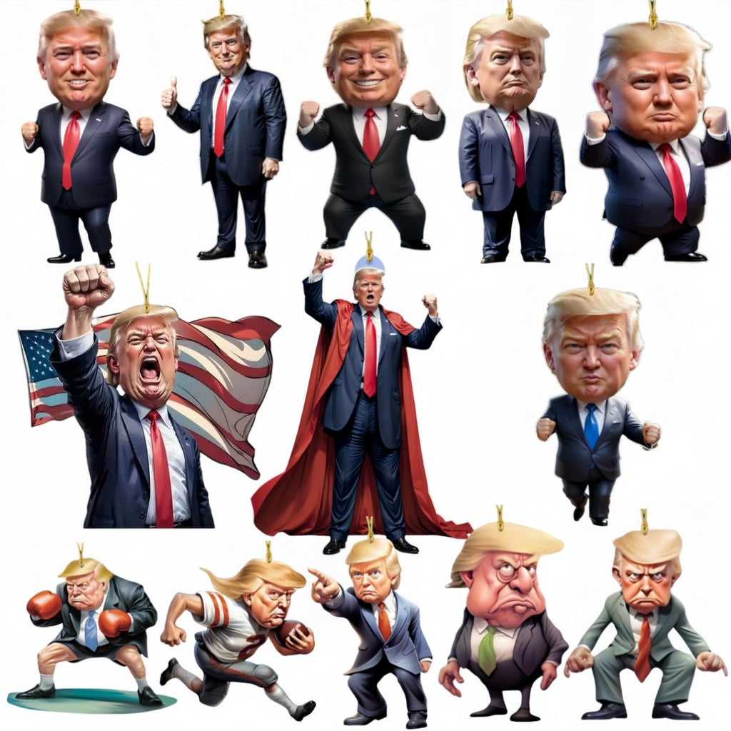 13pcs Christmas Trump Pendant Funny Trump Christmas Ornament Car Rear Mirror Decoration Trump Key PendantTrump Home Decoration Pendant